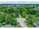 A birds-eye view showcasing the home, its landscaped yard, and the neighborhood's lush tree coverage at 8272 Calgary Ct, Indianapolis, IN 46268