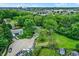 An aerial view capturing the home nestled among mature trees, with a view of the surrounding cityscape at 8272 Calgary Ct, Indianapolis, IN 46268