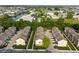 Townhome community aerial showing nearby commercial areas, landscaping, and community layout at 9090 Demarest Dr, Fishers, IN 46038
