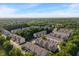 Expansive aerial view of a townhome community surrounded by lush greenery and mature trees at 9090 Demarest Dr, Fishers, IN 46038