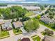 Aerial view showcasing a residential neighborhood with mature trees, a pond, and easy access to the lake at 110 Avon Ln, Noblesville, IN 46062