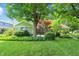 Lush backyard with mature trees and shrubs, featuring an inviting outdoor deck at 1748 Sweet Gum Dr, Indianapolis, IN 46260