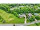 Aerial view showcasing a neighborhood, with well-manicured lawns and mature trees at 4123 S Village Row, New Palestine, IN 46163