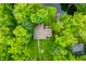 Aerial view showcasing the home and a private dock surrounded by lush greenery at 429 E Hoover Dr, Nineveh, IN 46164