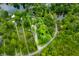 Aerial view of the property, with a white outline, shows its location surrounded by lush greenery at 429 E Hoover Dr, Nineveh, IN 46164