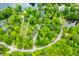 Aerial view capturing a neighborhood surrounded by dense green trees, roads, and serene lakes, creating a peaceful landscape at 429 E Hoover Dr, Nineveh, IN 46164