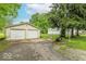 Detached two-car garage with white doors and green lawn, offering convenient parking at 4526 Iowa St, Clayton, IN 46118