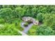 Wide aerial view of this lovely home with circular drive surrounded by dense trees at 4623 E Windsor Ln, Columbus, IN 47201