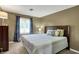 Cozy bedroom with a striped comforter, blue curtains, and a neutral color scheme for a peaceful retreat at 4623 E Windsor Ln, Columbus, IN 47201