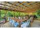Outdoor deck space featuring a dining table, wicker furniture, string lights, and a scenic view at 4623 E Windsor Ln, Columbus, IN 47201