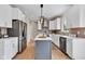 Updated kitchen featuring stainless steel appliances, gray island, and modern white cabinetry and backsplash at 515 Lynton Way, Westfield, IN 46074