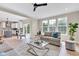 Bright, neutral living room with large windows, modern decor, and an open floor plan to the kitchen and dining area at 515 Lynton Way, Westfield, IN 46074