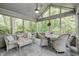 Relaxing screened porch featuring comfortable wicker furniture and tranquil views of the surrounding greenery at 5404 Cayman Dr, Carmel, IN 46033
