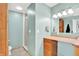 Well-lit bathroom features a vanity with cabinets, drawers, and a separate tiled shower at 7380 N 225 W, Lebanon, IN 46052
