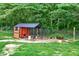 Fenced chicken coop with a variety of chickens and a shelter for shade and protection at 7380 N 225 W, Lebanon, IN 46052