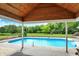 Covered patio overlooking in-ground pool and large backyard at 7380 N 225 W, Lebanon, IN 46052