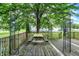 Spacious wooden back deck with picnic table and view of large tree in the backyard at 101 Heiny Rd, Indianapolis, IN 46217