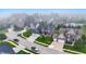 Aerial shot of suburban homes with well-kept lawns, driveways, and mature trees on a foggy day at 15023 Glenmoor Cir, Carmel, IN 46033