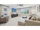Bright living room featuring a ceiling fan, large windows, and neutral decor at 17551 Gruner Way, Westfield, IN 46062