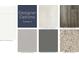 Designer options board features curated selections of cabinets, tile, vinyl, carpet, and quartz countertops for customizing a new home at 1813 Real St, Indianapolis, IN 46240