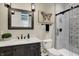 Modern bathroom featuring a walk-in shower, sleek vanity, and contemporary fixtures at 18398 Cross Lakes Ct, Westfield, IN 46074