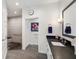 Stylish bathroom showcases a sleek vanity with dark countertop, modern fixtures, and a walk-in shower at 201 St Andrews Ave, Edinburgh, IN 46124