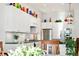 Bright kitchen featuring white cabinets, stainless appliances, decorative glassware, and white subway tile backsplash at 201 St Andrews Ave, Edinburgh, IN 46124