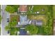 Birds-eye view of a home featuring a backyard, detached garage, driveway, and mature trees at 3615 N Dequincy St, Indianapolis, IN 46218