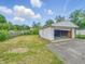 View of a detached garage in a backyard, featuring an open door and a basketball hoop at 3615 N Dequincy St, Indianapolis, IN 46218