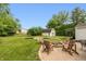 A large backyard with a fire pit and comfortable seating, perfect for outdoor gatherings and relaxation at 4195 Locust Ln, Brownsburg, IN 46112