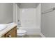 Bathroom with white shower and sink at 450 E Ohio St # Apt 305, Indianapolis, IN 46204