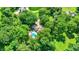 Aerial view of stunning backyard with an in-ground pool surrounded by lush green trees at 5953 Deer Hollow Ct, Pittsboro, IN 46167