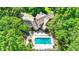 Aerial view of lush property featuring in-ground pool and mature trees at 5953 Deer Hollow Ct, Pittsboro, IN 46167