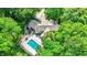 Aerial view of estate home with in-ground pool surrounded by lush greenery at 5953 Deer Hollow Ct, Pittsboro, IN 46167