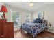 Well-lit bedroom showcasing a comfortable bed and windows offering views of the outdoors at 617 N Dearborn St, Indianapolis, IN 46201