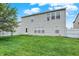 Backyard showing a large lawn, two-story home and white fencing at 630 Harmony Way, Greenwood, IN 46143