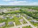 Aerial view of suburban homes with green lawns and a commercial area with parking at 644 Ridge Gate Dr, Brownsburg, IN 46112