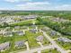 Aerial view of suburban homes with green lawns and a commercial area with parking at 644 Ridge Gate Dr, Brownsburg, IN 46112