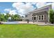 Beautiful backyard featuring a pool, expansive lawn, and a covered patio area for outdoor entertaining at 644 Ridge Gate Dr, Brownsburg, IN 46112