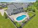 Aerial view of a backyard with a kidney-shaped pool, patio, and fenced yard at 644 Ridge Gate Dr, Brownsburg, IN 46112