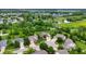 A high angle shows homes with manicured lawns, mature trees and cul-de-sacs in a suburban neighborhood at 8338 Hunters Meadow Way, Indianapolis, IN 46259