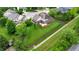 Aerial view of home showcasing a large lot, fenced backyard, patio, and surrounding neighborhood with mature trees at 8338 Hunters Meadow Way, Indianapolis, IN 46259