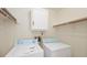Laundry room with a cabinet, two shelves, and a washer and dryer at 8503 Canterbury W Sq # D, Indianapolis, IN 46260