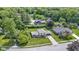 Aerial view of a home nestled amongst lush trees in a quiet neighborhood with well-manicured lawns at 10502 E Lakeshore Dr, Carmel, IN 46033