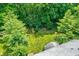 Aerial view of the back yard showing mature trees and the roof at 10965 Fairway Ridge Ln, Fishers, IN 46037