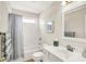 Bathroom featuring a shower with a curtain, a vanity, and a mirror at 10965 Fairway Ridge Ln, Fishers, IN 46037