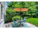 Charming patio area with an umbrella, table, and chairs, perfect for outdoor dining at 10965 Fairway Ridge Ln, Fishers, IN 46037