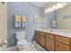 Cozy bathroom featuring a vanity, toilet, decorative towels, and tiled floors at 1146 Distinctive Way, Greenfield, IN 46140