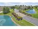 Scenic entrance to the neighborhood featuring lush landscaping and a tranquil pond with fountain at 1146 Distinctive Way, Greenfield, IN 46140