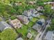 Aerial view of a neighborhood showcasing a well-maintained blue home surrounded by lush greenery and neighboring properties at 1436 Central Ave, Indianapolis, IN 46202